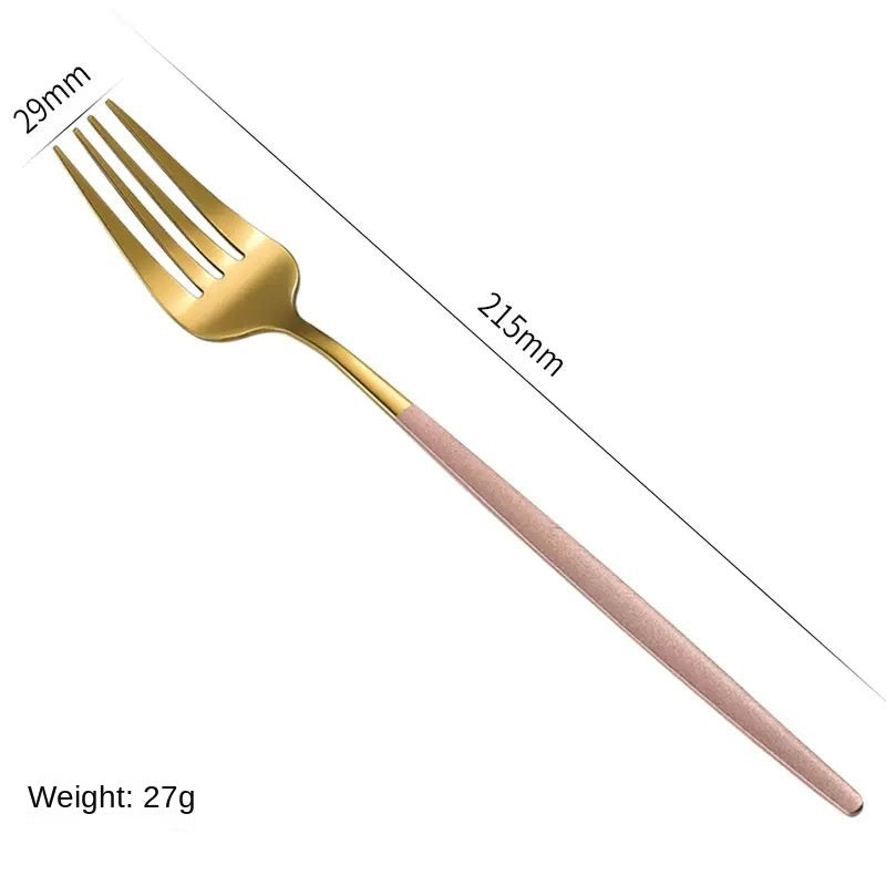 Stainless Steel Cutlery Set with Portuguese Gold Spray Painted Steak Knife, Fork, Spoon, and Tea Spoon 4-Piece Gift Pack