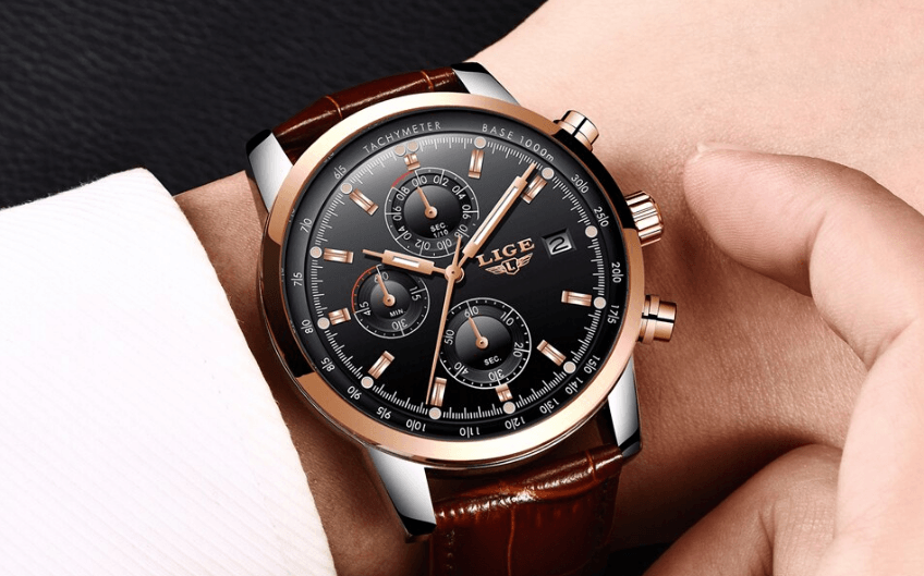 Men's  Waterproof Watch With Chronometers Date Display And Fluorescent Pointers Excellent Look Perfect Gift