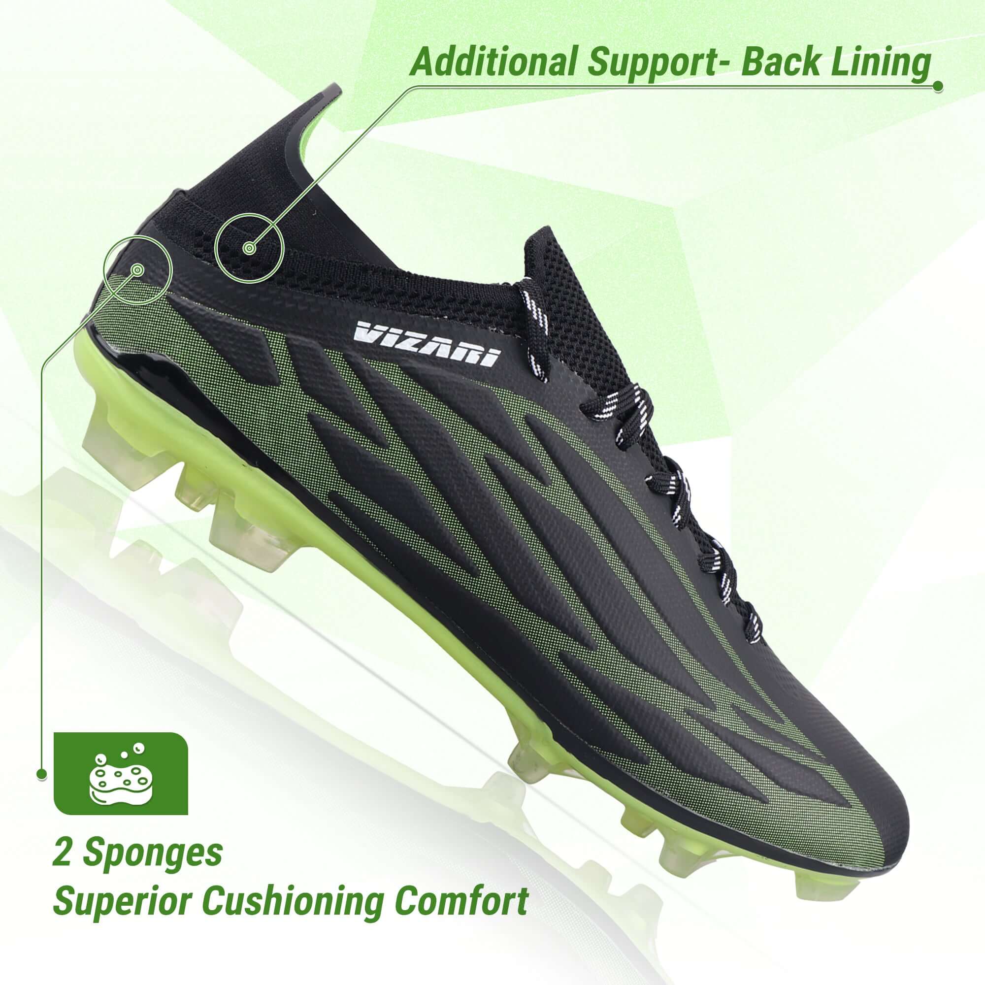 Provo Adult Firm Ground Soccer Cleats - Black/Lime Vizari Sports