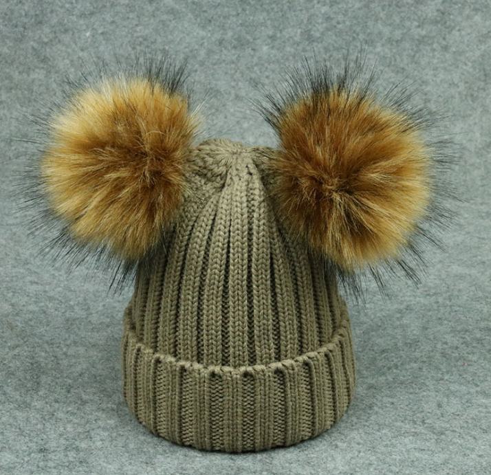 Modern Trend Children's Winter Toddler Baby Kids hat Cap With Two Double Pompom Ears Funny Hat Stevvex