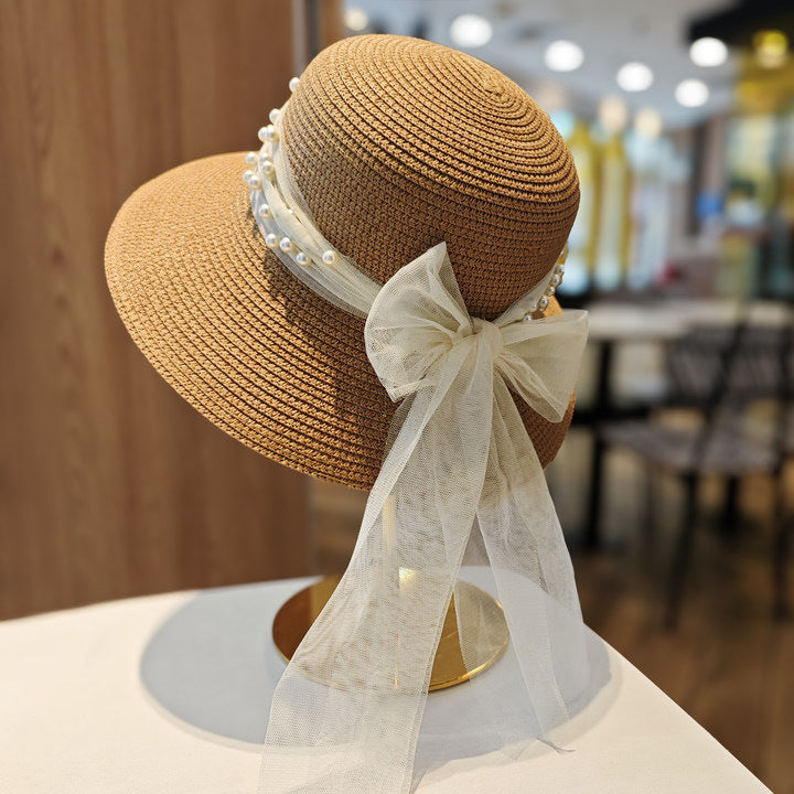 Modern Summer Sun Hat Charming White Bow Design Hat Sun Visor Women's Sun Hat Beach Hat Straw Sun Hat UV Protect Hats For Beach Women's Summer Outdoor Lightweight Hats Vintage Summer Hat Stevvex