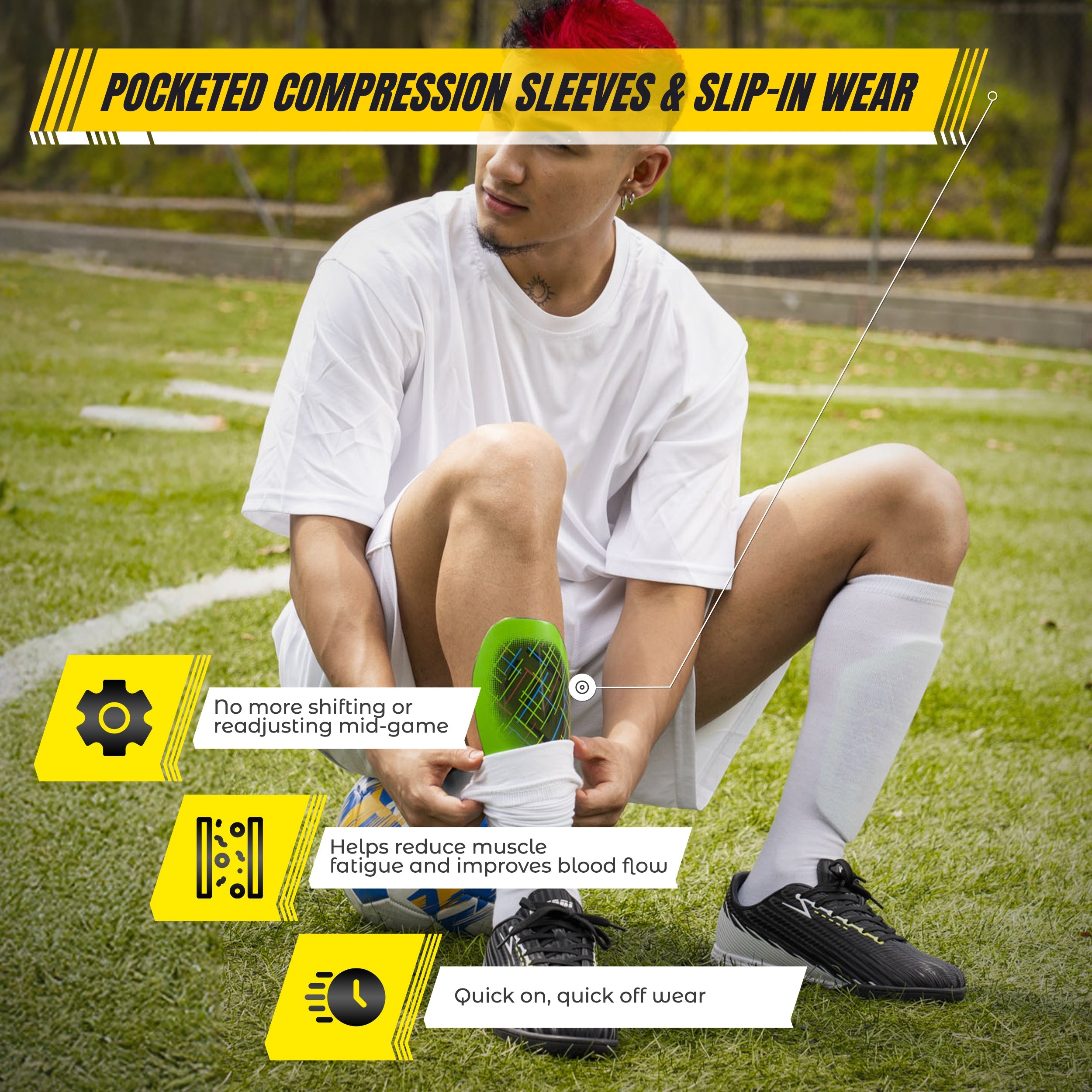 Soquel Soccer Slip in Shin Guard with Pocketed Sleeve-Green/Black Vizari Sports