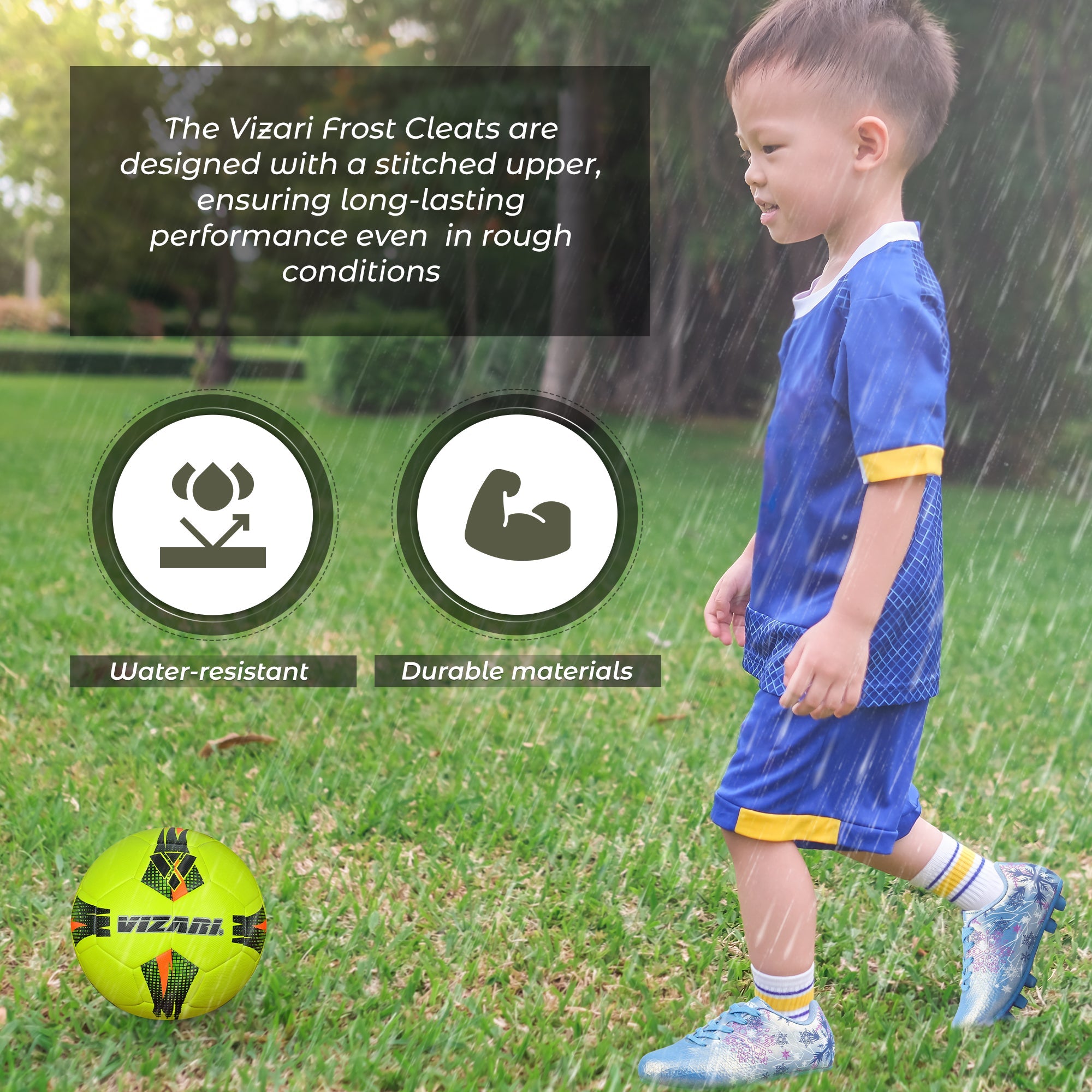 Vizari Sports Frost 3 Youth Firm Ground Soccer Cleats for Natural Grass and Outdoor Play- Blue Vizari Sports