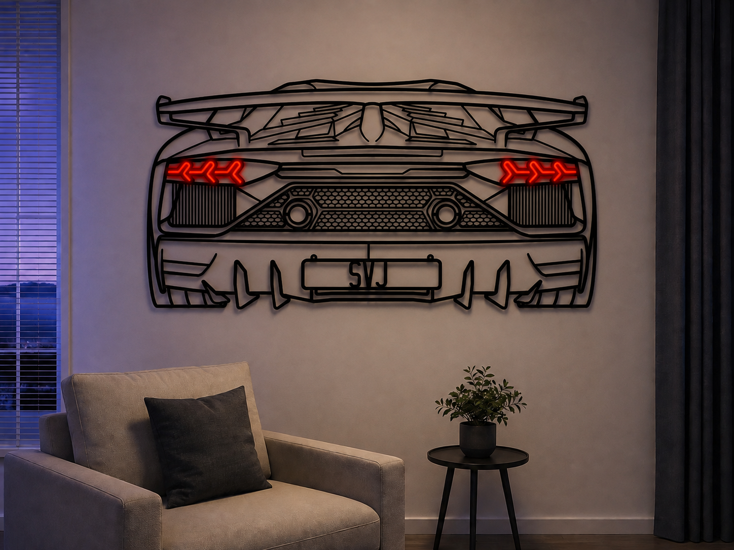Aventador SVJ Back View Metal Neon Car Wall Art - MTN0262 Modello Turbo