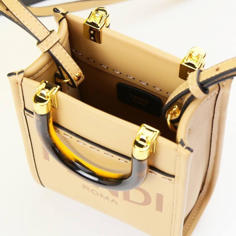 Fendi  Vitello King Plexiglass Logo Embossed Mini Fendi Sunshine Shopper Tote