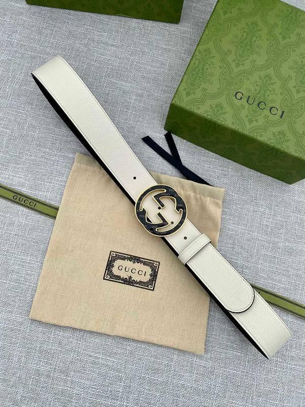 GUCCI Embellished coated-canvas and leather belt 'Cream' Banlieue91