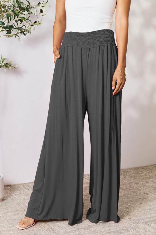 Basic Bae Full Size Smocked Wide Waistband Wide Leg Women Pants