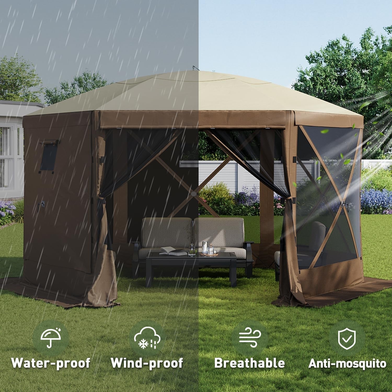 All Weather Proof 12x12 Pop Up Canopy UV Blocking Mesh