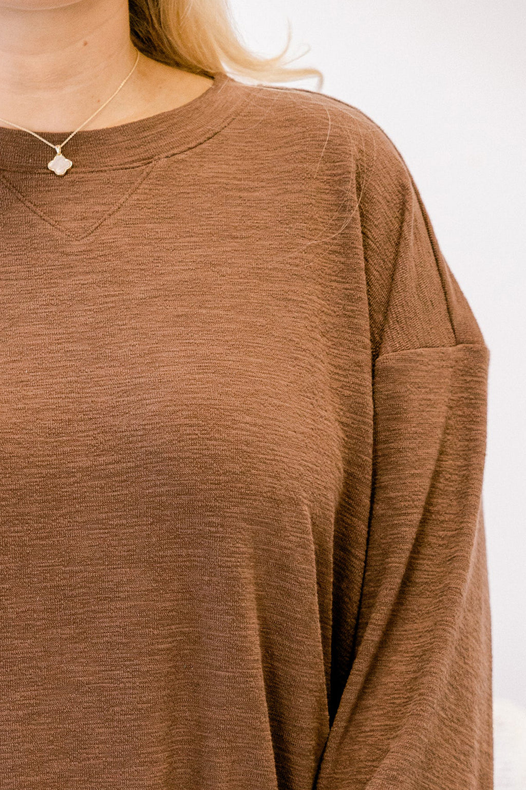 Chestnut Long Sleeve Round Neck Two Piece Plus Size Set