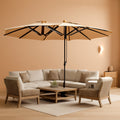 Fifteen Foot Beige Patio Umbrella With Deluxe Crank
