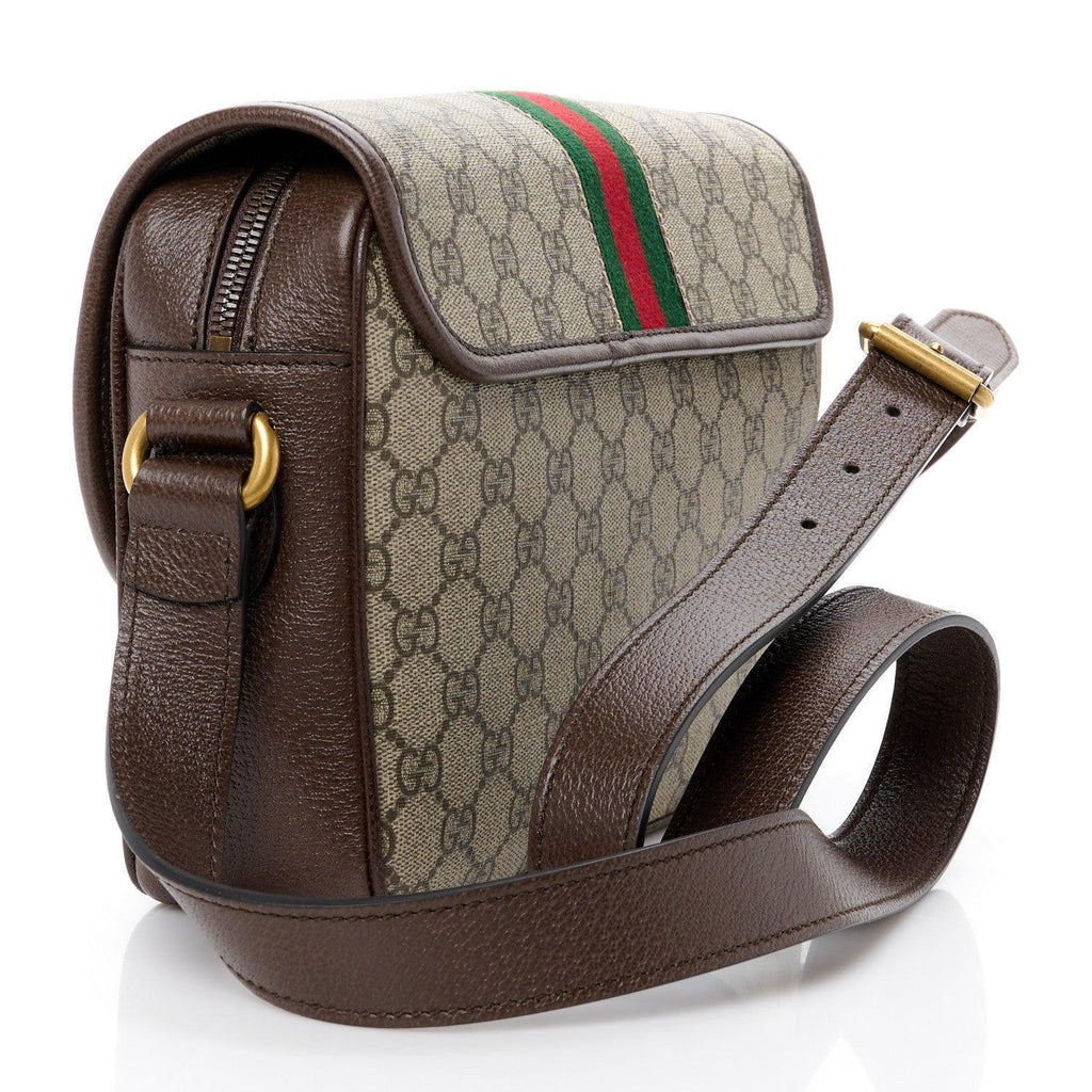 Gucci GG Supreme Monogram Textured Dollar Calfskin Ophidia Flap Shoulder Bag Beige Ebony New Acero Banlieue91
