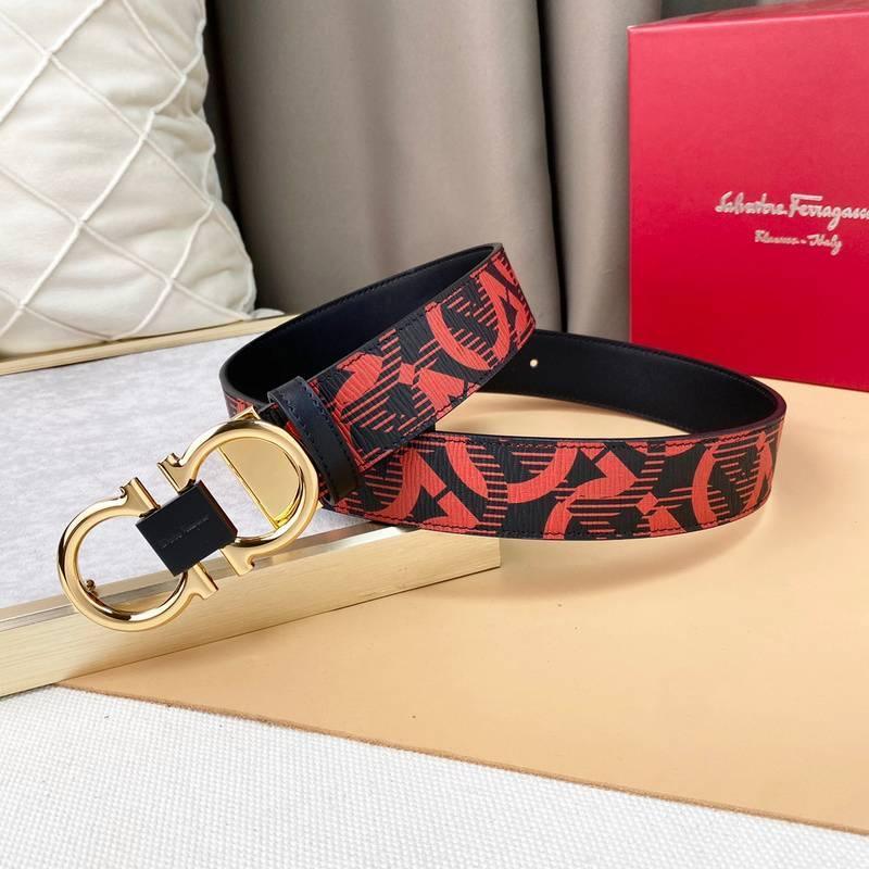 Salvatore Ferragamo Adjustable & Reversible Logo All Over Men Belt 'Red/Black' Banlieue91