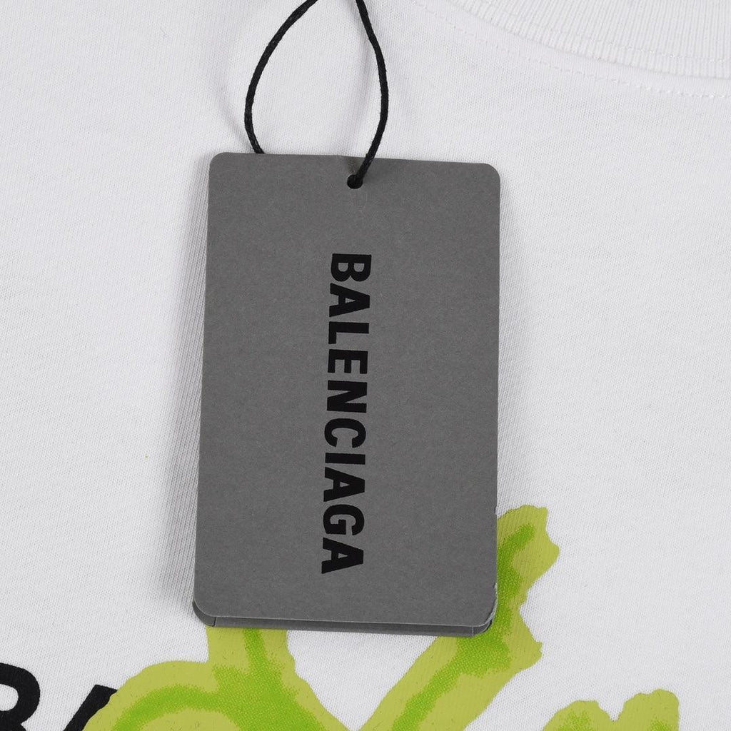 Balenciaga White & Green T-Shirt Without Collar Banlieue91
