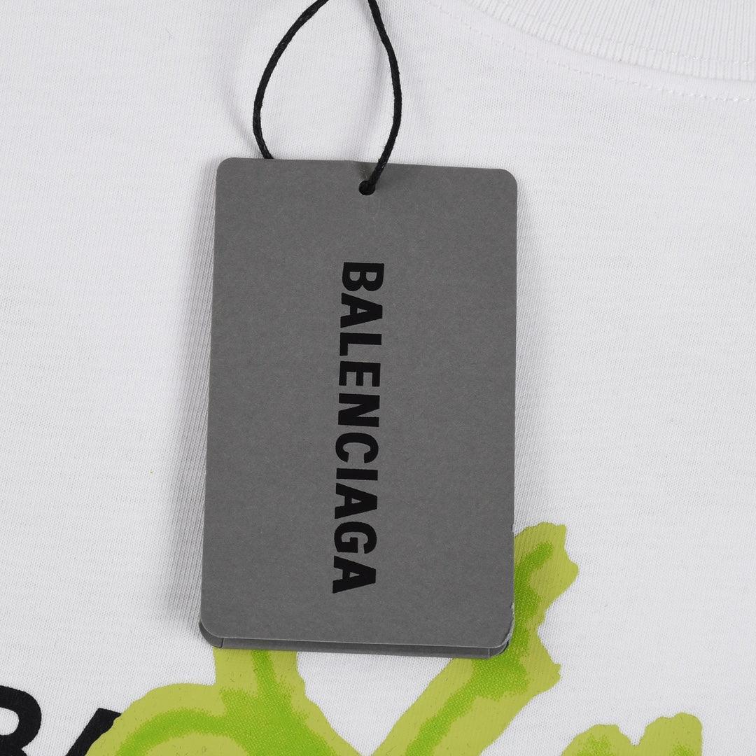 Balenciaga White & Green T-Shirt Without Collar Banlieue91