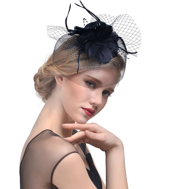 WELROG Feather Cap Lady Cocktail Dinner Party Fedoras Wedding Bridal Mesh Veil Hats Vintage Sombreros Chapeau Fascinators Hat V.I.P Digital Presence