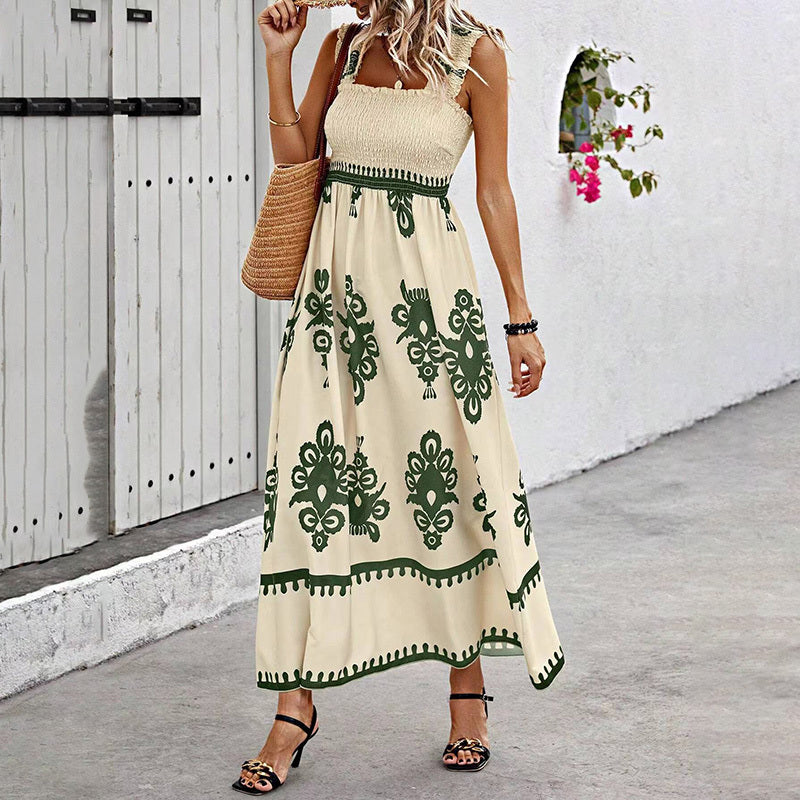 Women’s Wide-Strap Printed Maxi Dress FitiqueFit