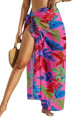 Sheer Chiffon High-Slit Swim Cover-Up Dress – Floral Print, One Size FitiqueFit