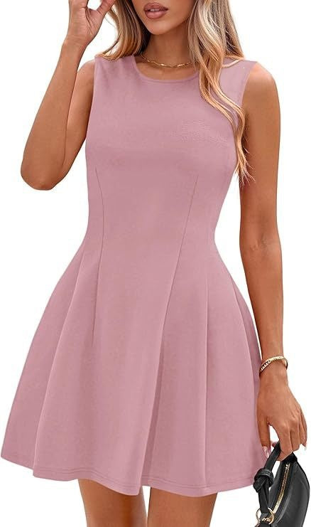 Sleeveless Solid Color Pleated Dress | Flared Midi Casual FitiqueFit