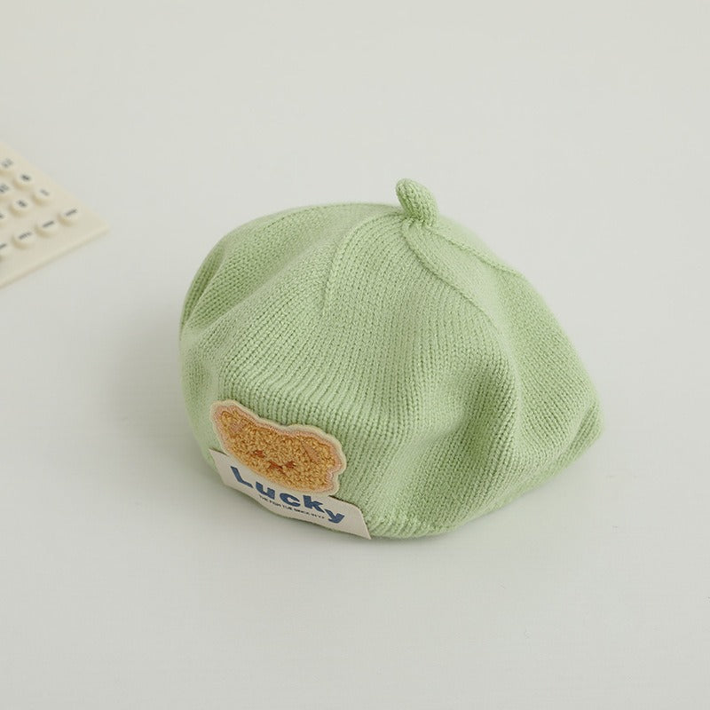 Children Spring and Autumn Beret Baby Cute Bear Hat Korean Version Male and Female Baby Corduroy Painter Hat V.I.P Digital Presence