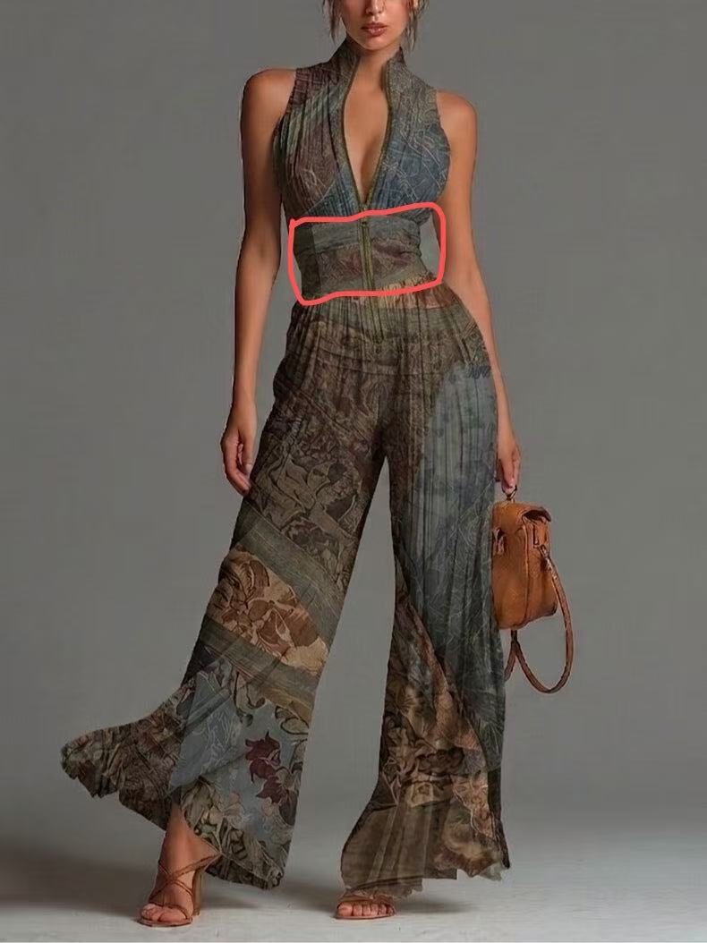 Pleated Wide-Leg Jumpsuit for Women – Sleeveless High-Waist Minimalist Long Jumpsuit FitiqueFit