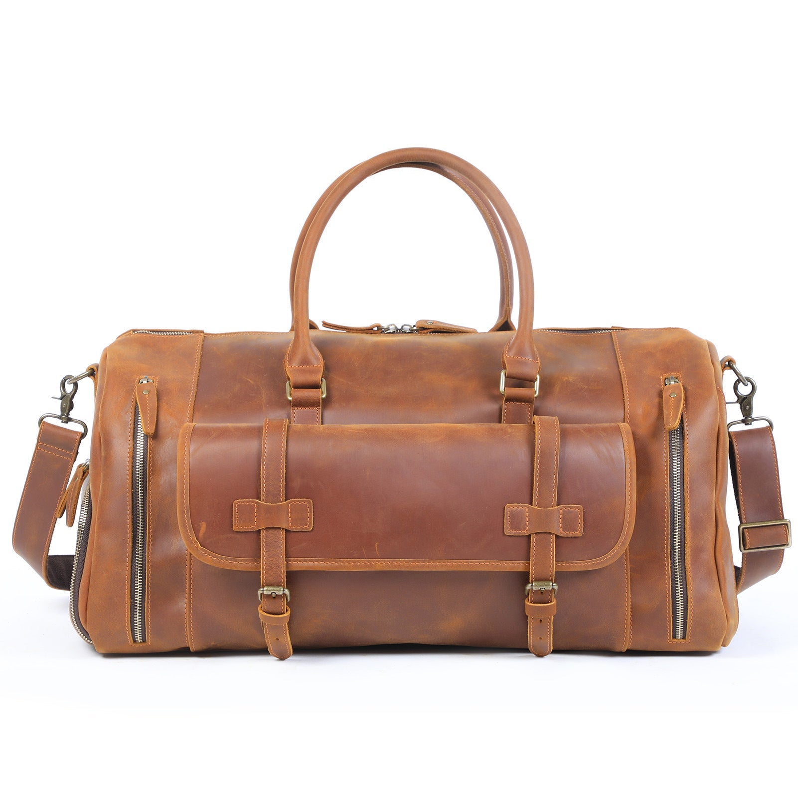 Men's Retro Genuine Leather Super Large Capacity First Layer Cowhide Leather Hand Luggage Bag Pi-Mart