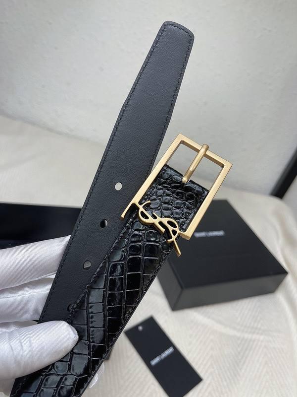 Saint Laurent Classic Monogram Square Buckle Belt Crocodile Embossed Leather Banlieue91