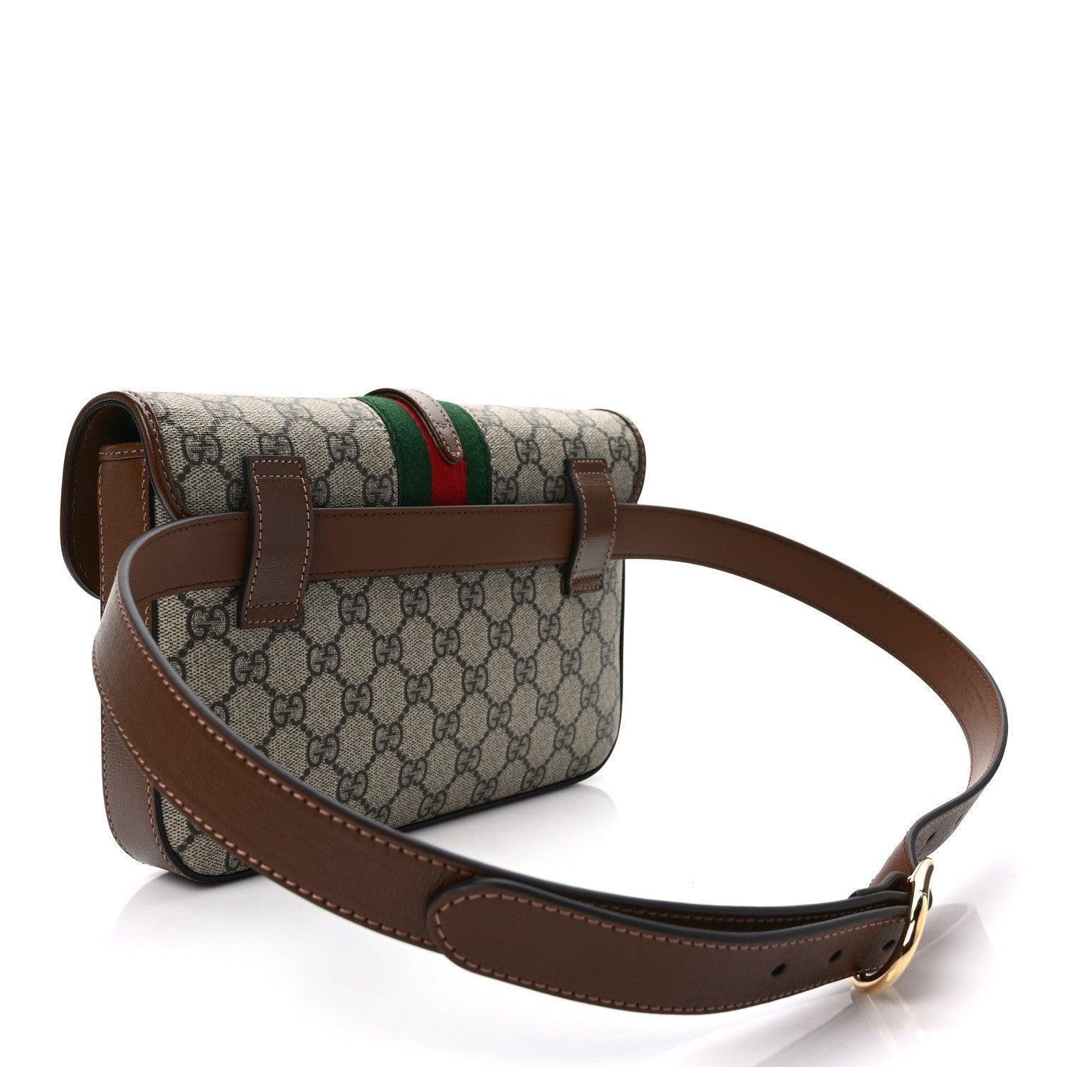 Gucci GG Supreme Monogram Azalea Calfskin Web Jackie 1961 Belt Bag Beige Ebony Brown Sugar Banlieue91