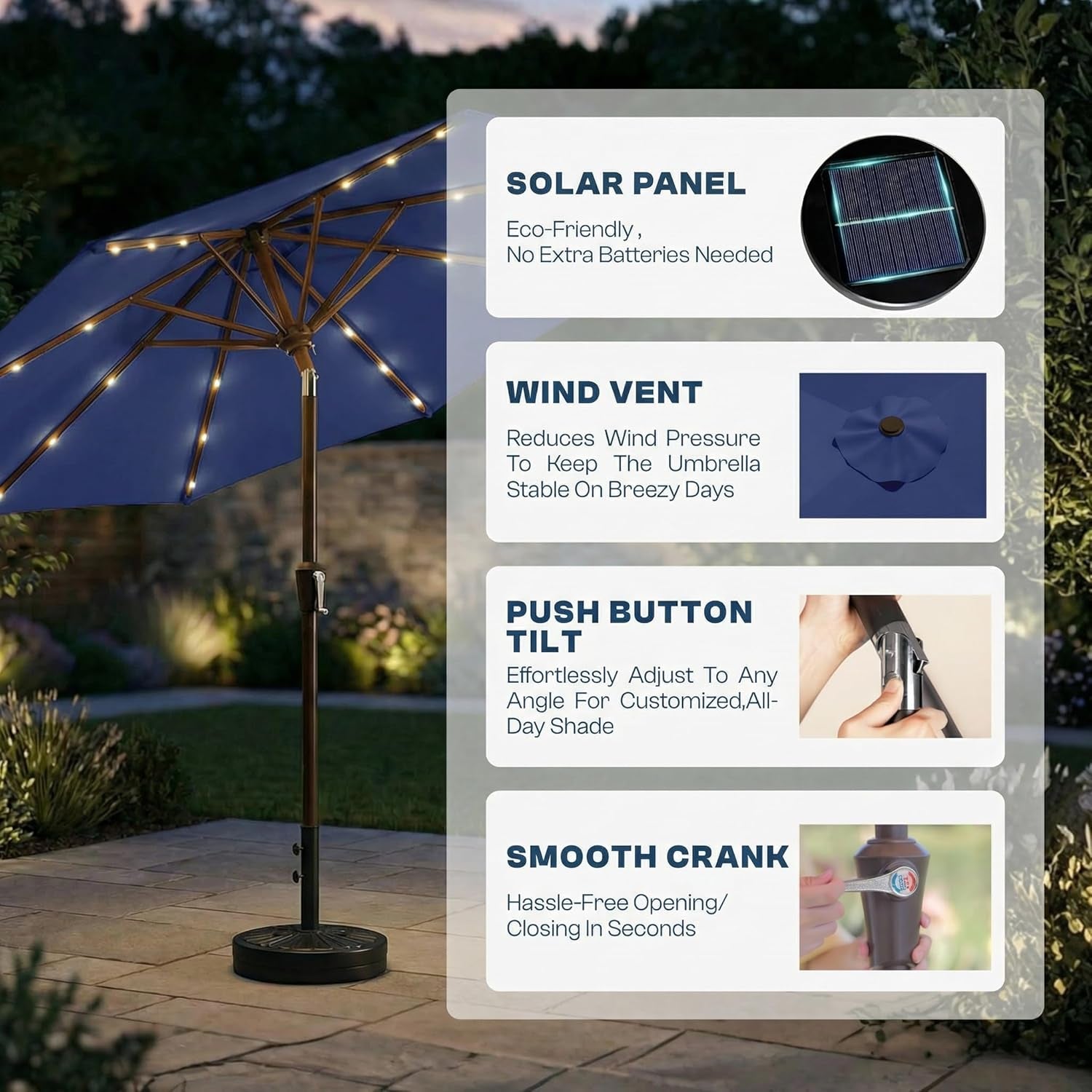 Ten Foot Patio Umbrella With Premium LED Lights UV Guard