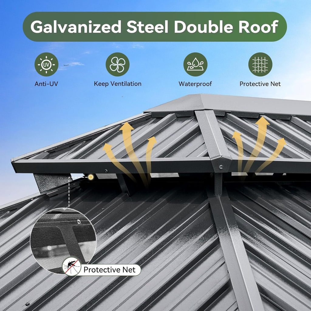 12x16 Ft Hardtop Aluminum Outdoor Patio Gazebo Curtains