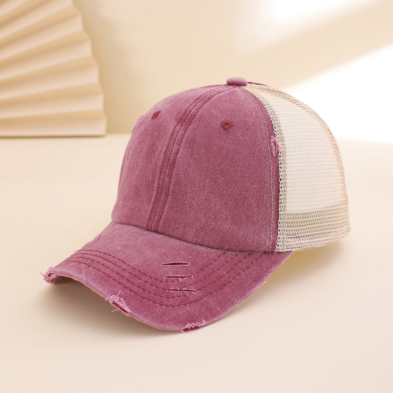 Distressed Washed Mesh Baseball Cap – Frayed Unisex Hat for Outdoor & Daily Wear FitiqueFit