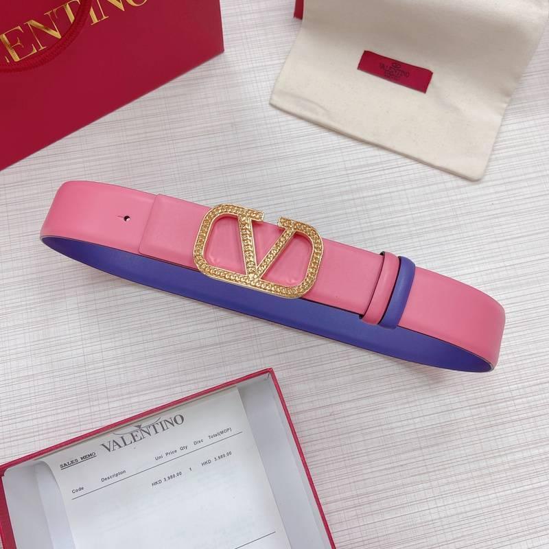 Valentino V logo Hammered Buckle Reversible Wide Signature Belt 'Pink/Purple' Banlieue91