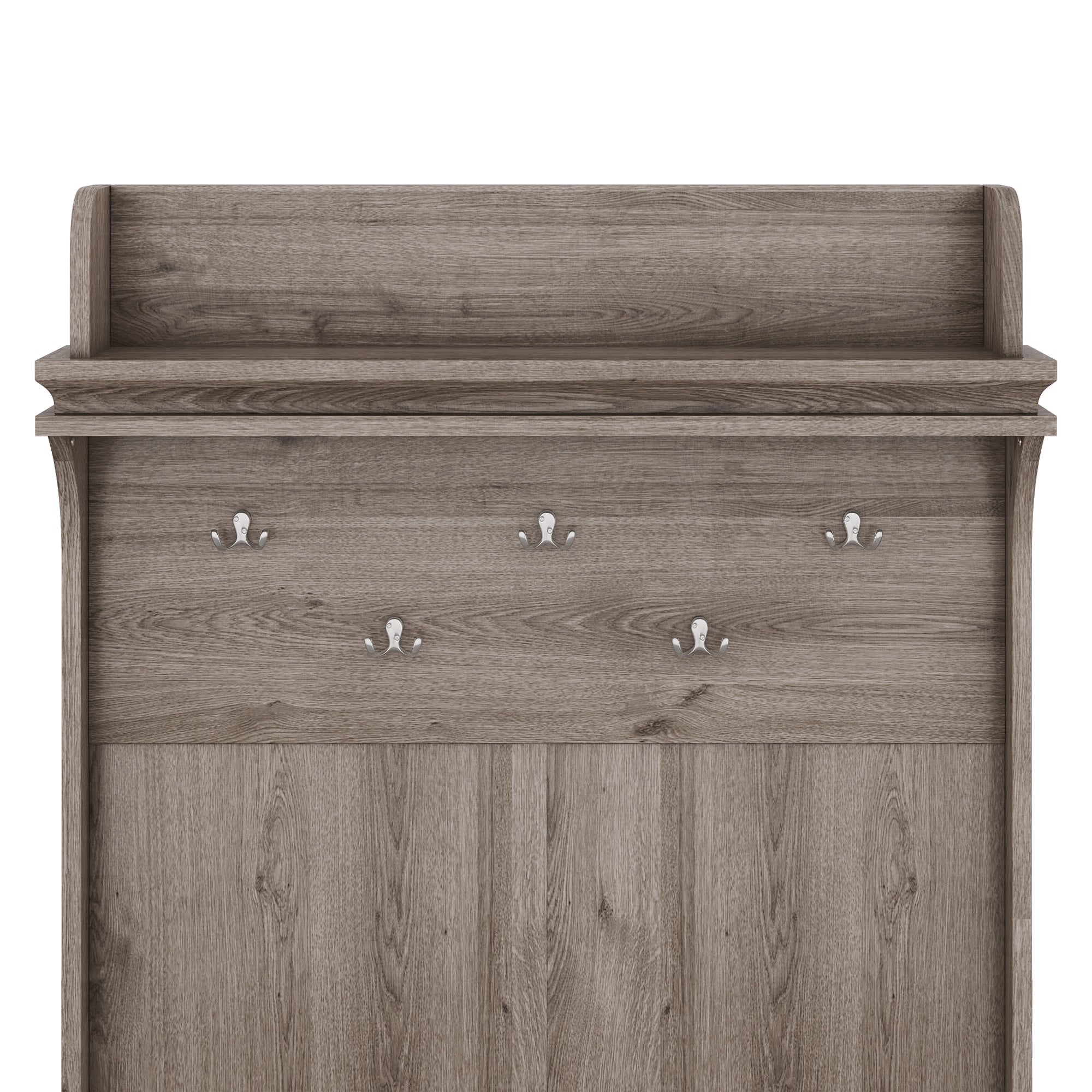 Hall tree with storage desk, entrance desk with drawers and 5 hooks, display rack,Oak