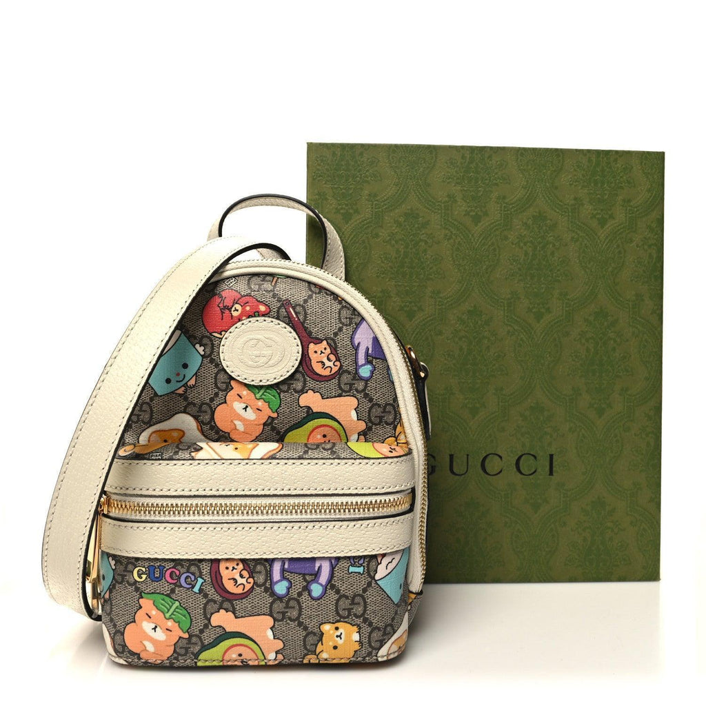 Gucci X PIKARAR GG Supreme Monogram Textured Dollar Calfskin Animal Print Retro Interlocking G Multi-Function Bag Beige Ebony Multicolor Mystic White Banlieue91