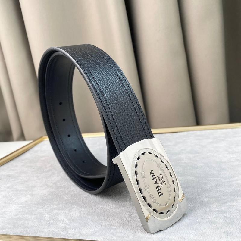 Prada Leather Belt Brushed Silver Buckle 'Black' Banlieue91