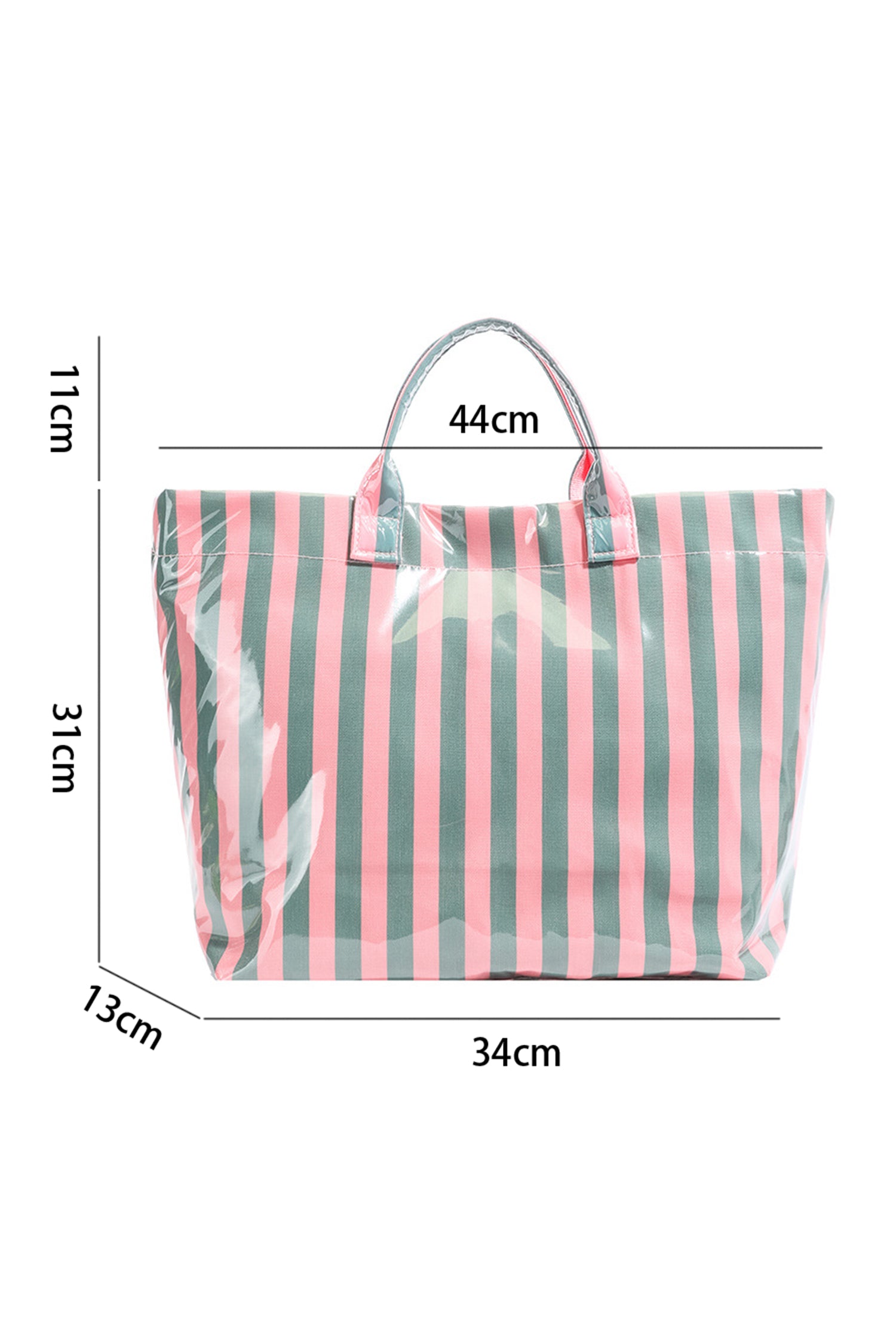 Red Glossy Striped Vinyl Large Tote Bag (Color Varied)