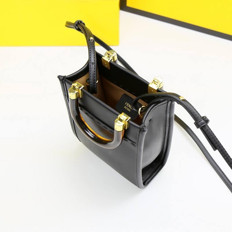 Fendi  Vitello King Plexiglass Logo Embossed Mini Fendi Sunshine Shopper Tote
