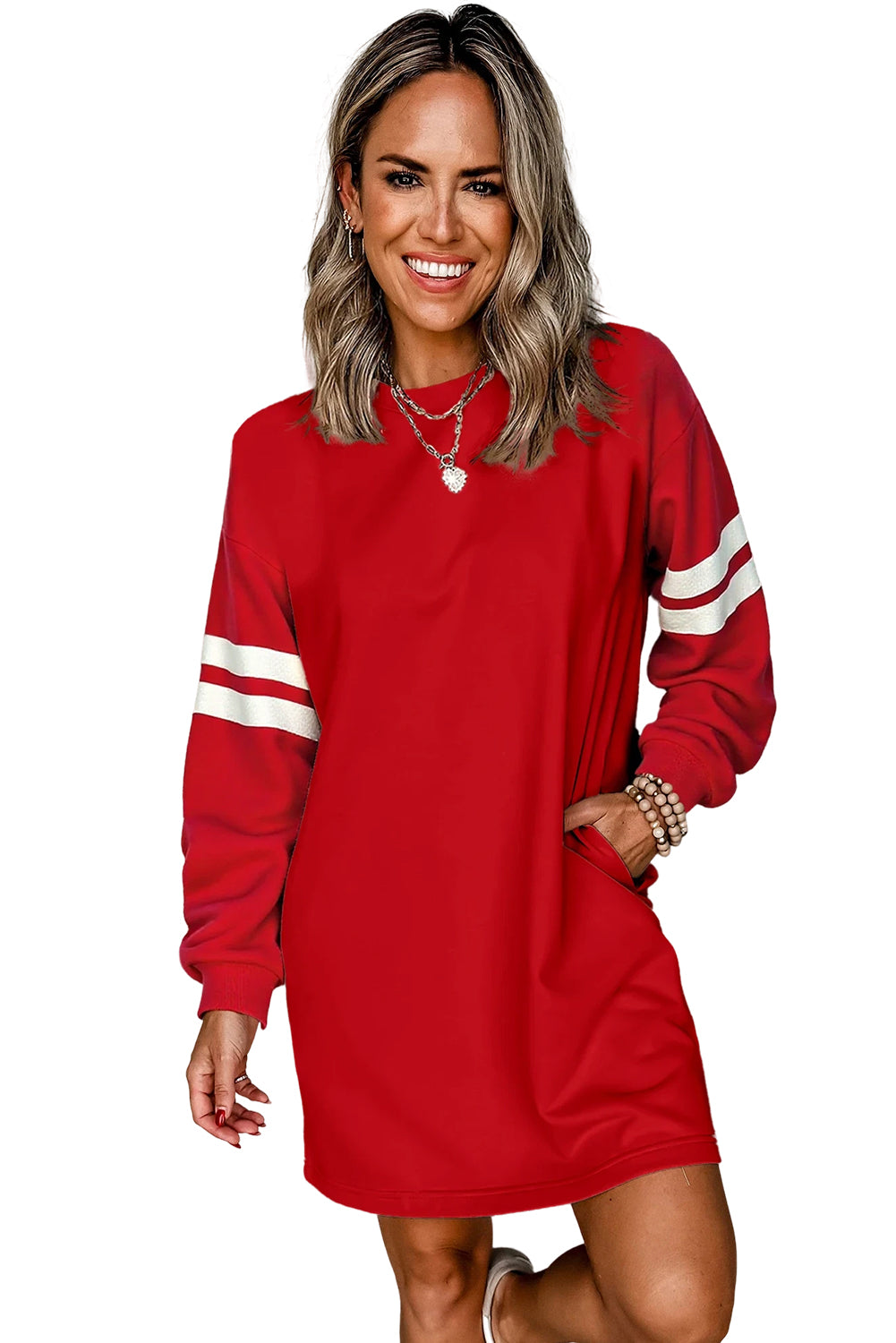 Tillandsia Purple Preppy Striped Sleeve Loose Mini Dress