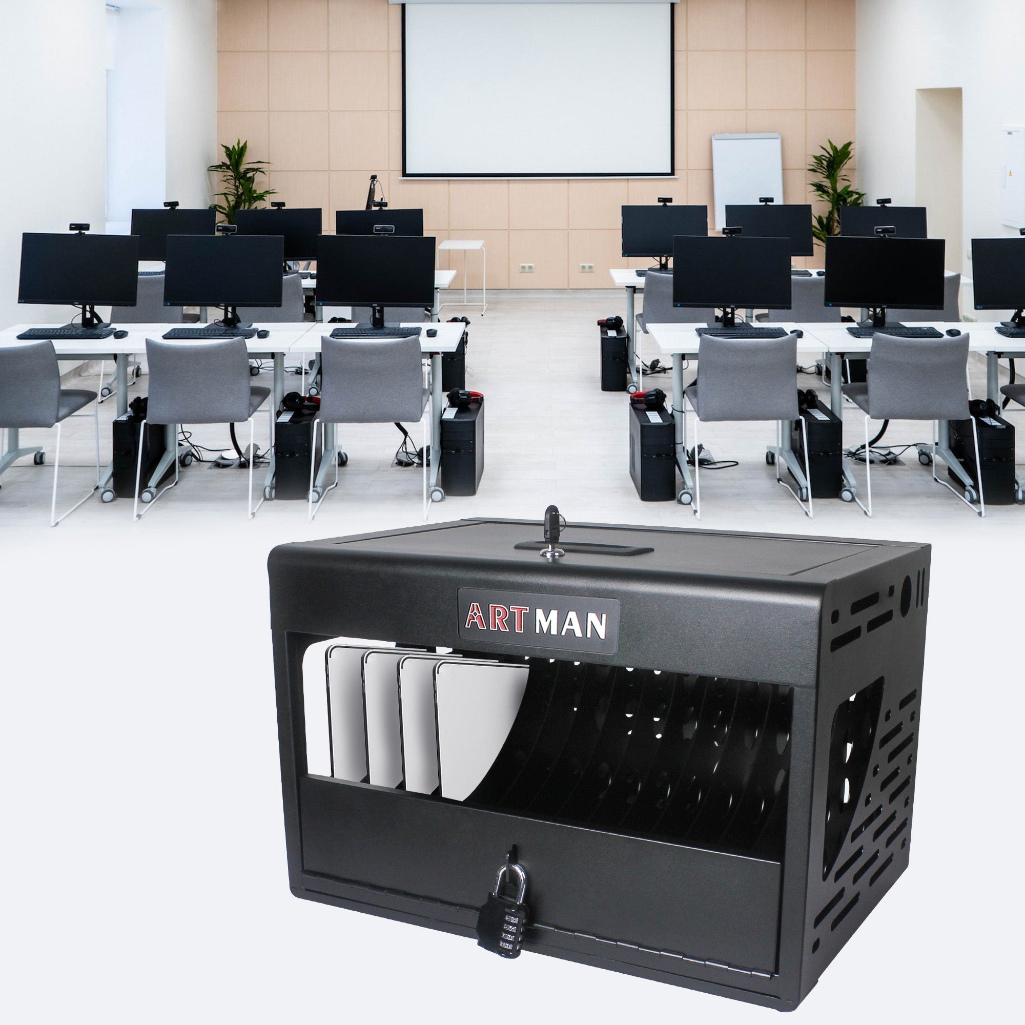 16 Bay Charging Cabinet for Laptop Chromebook Locking Charging Station-BLACK