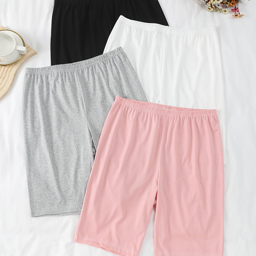 Plus Size Womens Comfy Elastic Waist Sleep Shorts 4Pack