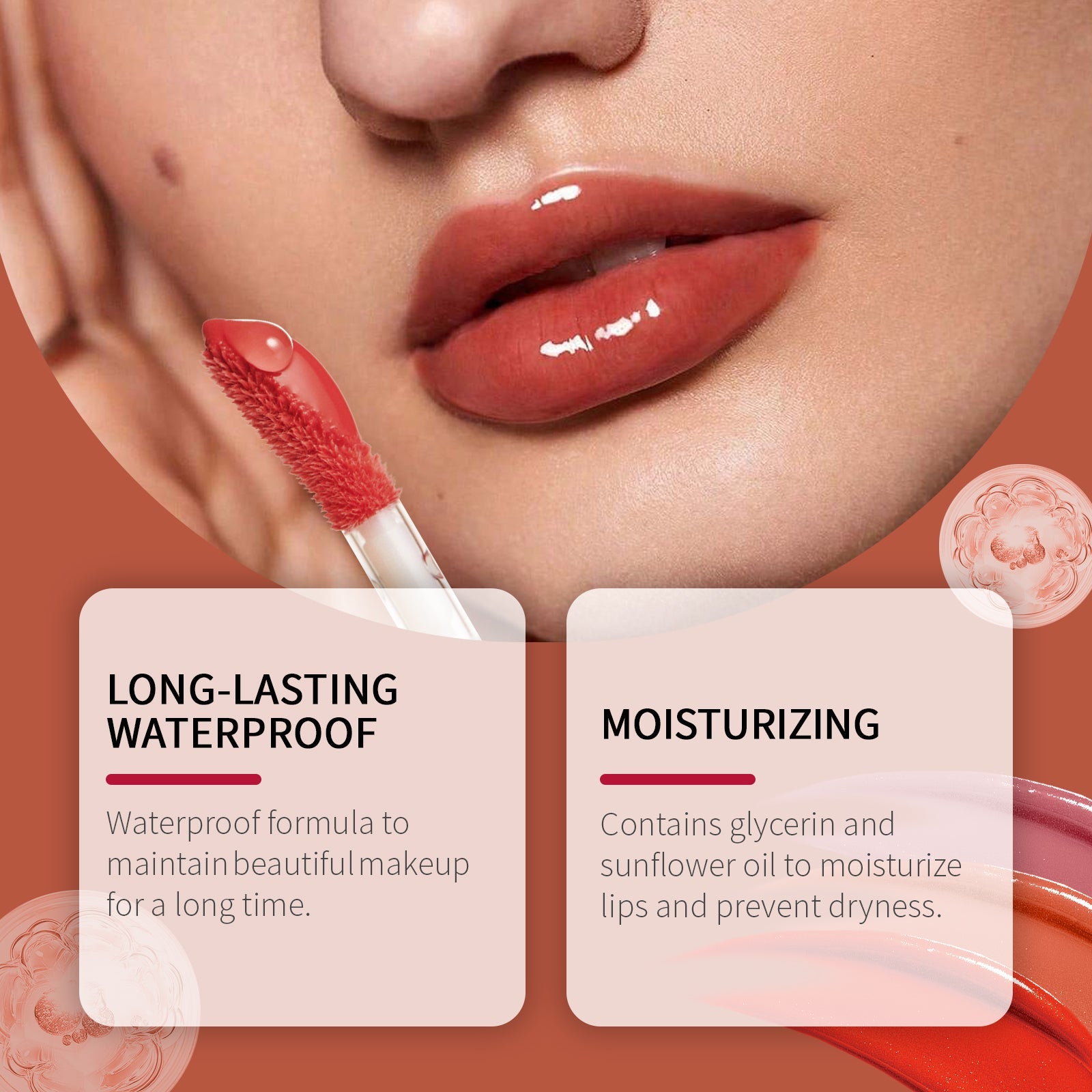Lip Glaze, Moisturizing And Hydrating, Easy To Color, Not Easy To Stick Cup Long-Lasting Portable Lipstick Glaze