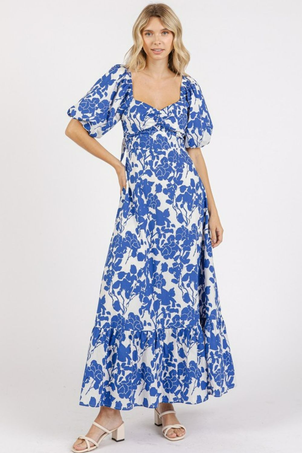 New Summer Cutout Back Floral Sweetheart Neck Puff Sleeve Dress – Unique, Romantic and Trendy Floral Dress with Puff Sleeves and Cutout Back