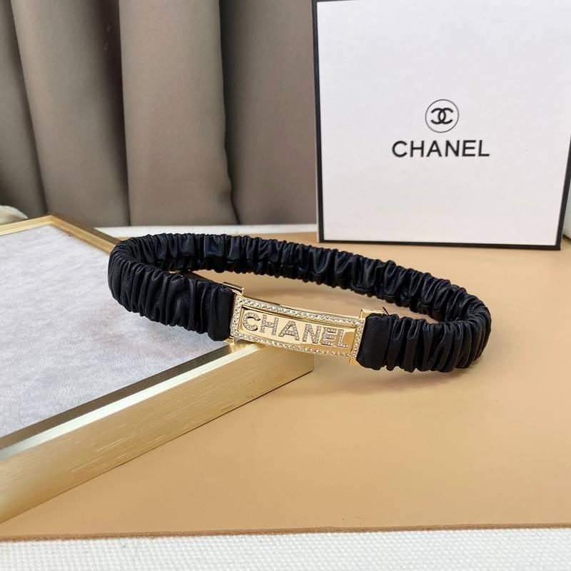 Chanel Logo Buckle Elastic Belt Leather with Metal and Crystals 'Black' Banlieue91