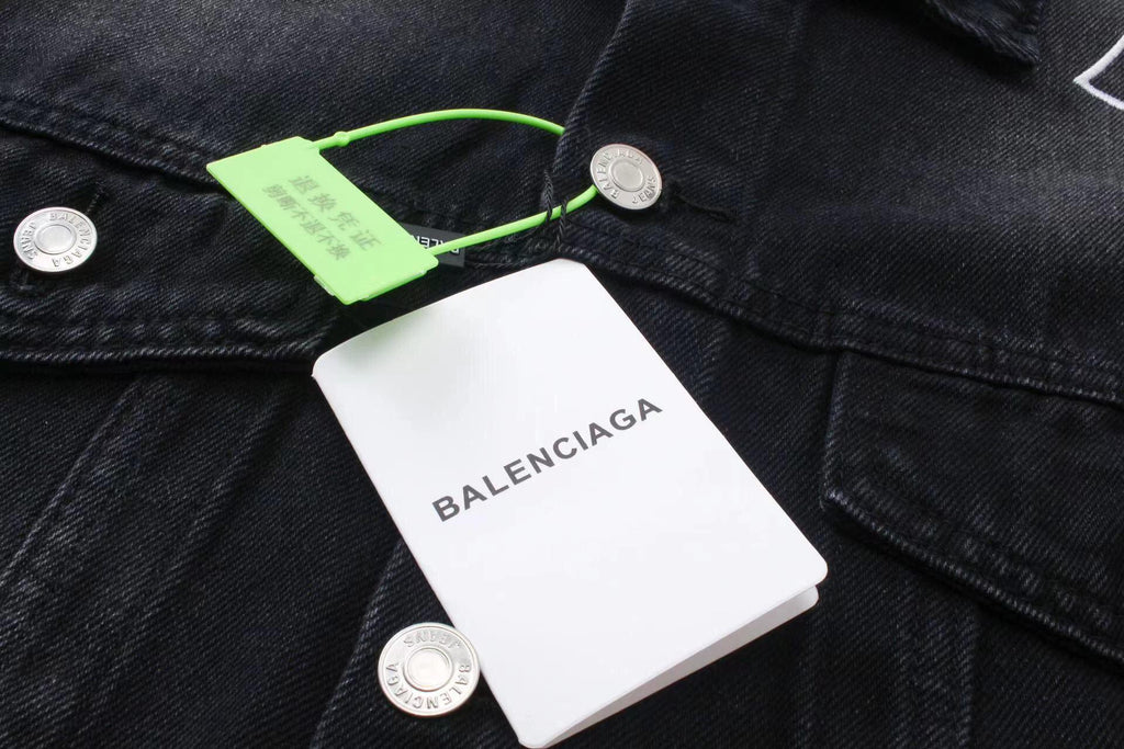BALENCIAGA UNISEX Embroidered Logo Denim Jacket Sunbleached Black Banlieue91