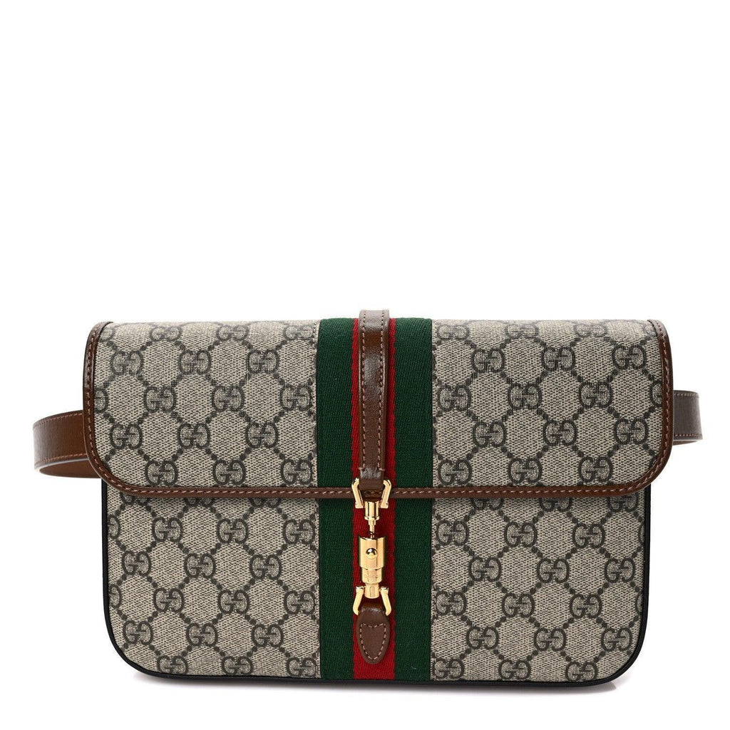Gucci GG Supreme Monogram Azalea Calfskin Web Jackie 1961 Belt Bag Beige Ebony Brown Sugar Banlieue91