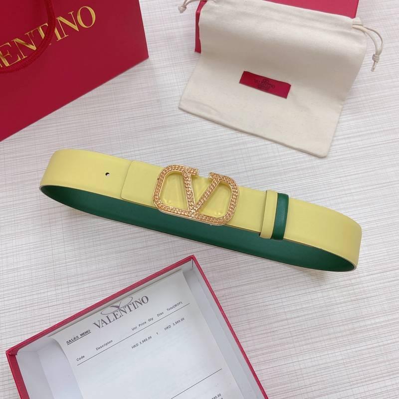 Valentino V logo Hammered Buckle Reversible Wide Signature Belt 'Lime/Green' Banlieue91