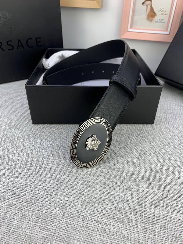 Versace Black Leather Vitello Belt Silver Medallion Buckle Banlieue91