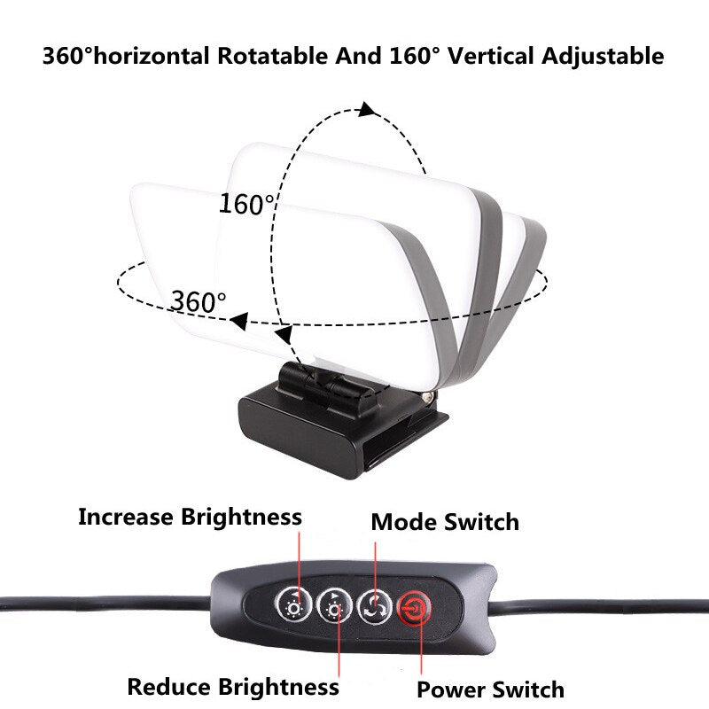 Mini Video Light Conference Live Streaming Kit Webcam Vlog Photography Fill Lamp Selfie Adjustable Portable LED Luz Microphone