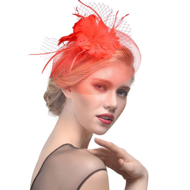WELROG Feather Cap Lady Cocktail Dinner Party Fedoras Wedding Bridal Mesh Veil Hats Vintage Sombreros Chapeau Fascinators Hat V.I.P Digital Presence