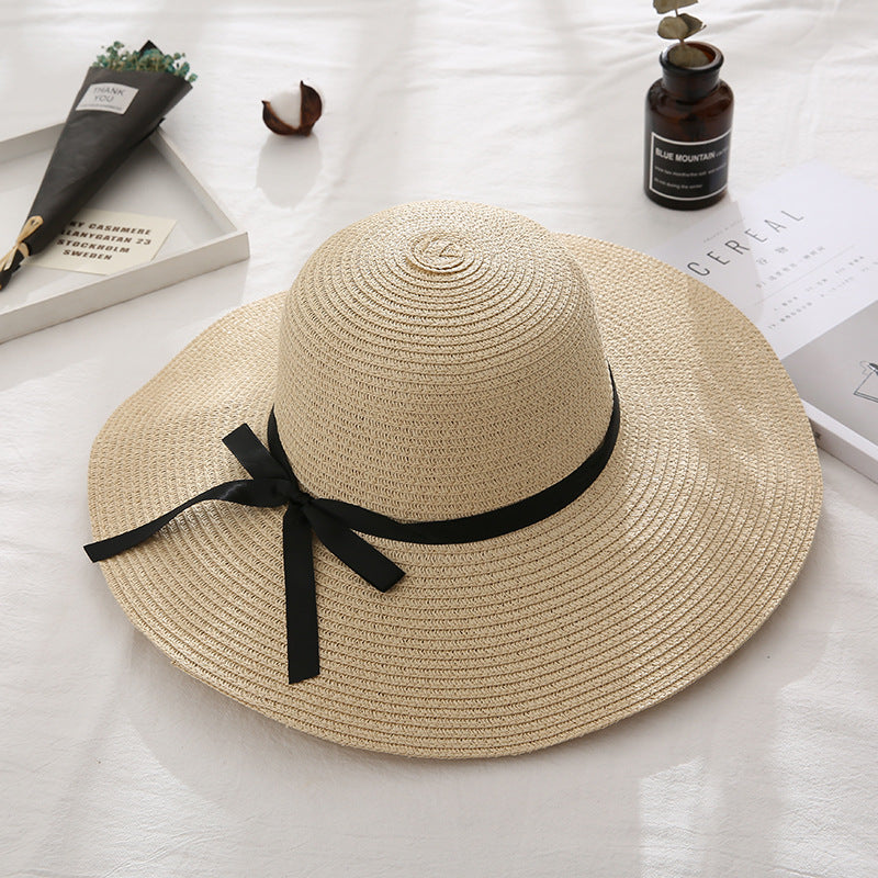 Summer Cap Black Ribbon Decorate Wavy Straw Hat For Girls Hat Kids Sun Cap Baby Beach Hats for Girls Stevvex
