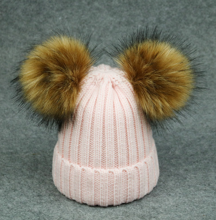Modern Trend Children's Winter Toddler Baby Kids hat Cap With Two Double Pompom Ears Funny Hat Stevvex